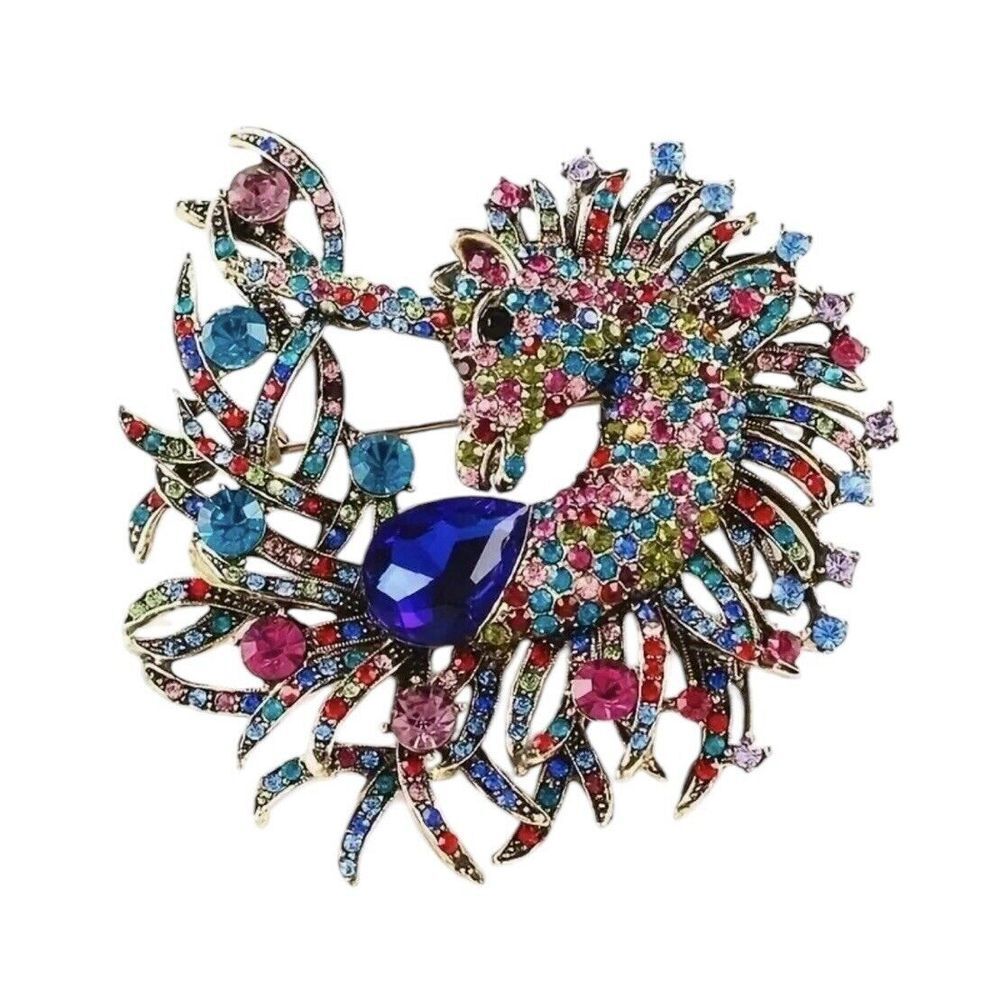 old money‎ glam equestrian unicorn fairytaile retro 2 '' rhinestone pin brooch - Picture 5 of 7